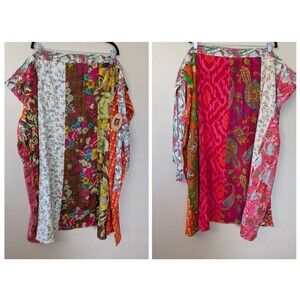 Art Studio Company Sari Cotton Wrap Skirt Handmade Patchwork Colorful Floral NWT